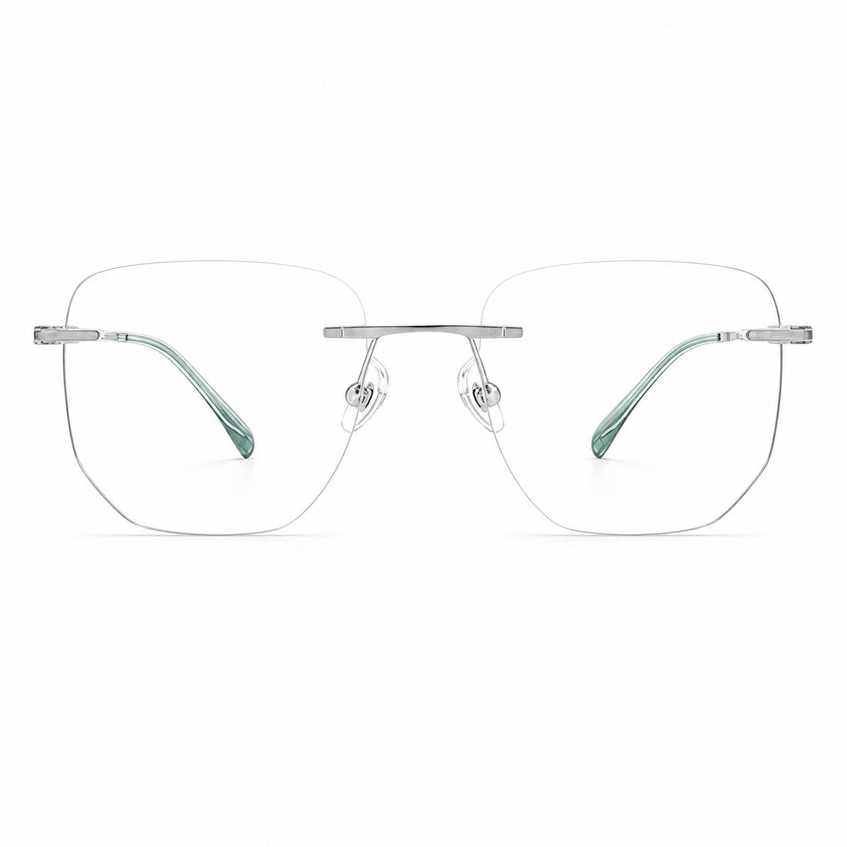 Silver women's titanium rimless softly-square leaf-temple glasses, front product view