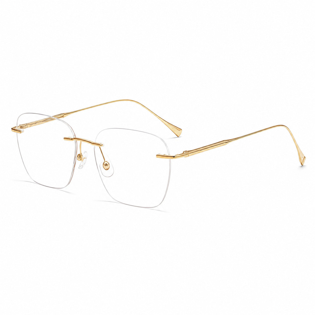 Gold unisex semi-titanium rimless softly-square glasses, 45-degree product view