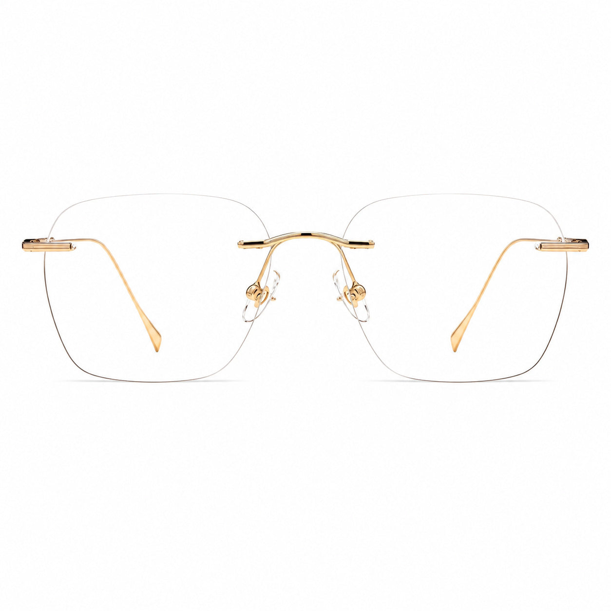 Gold unisex semi-titanium rimless softly-square glasses, front product view