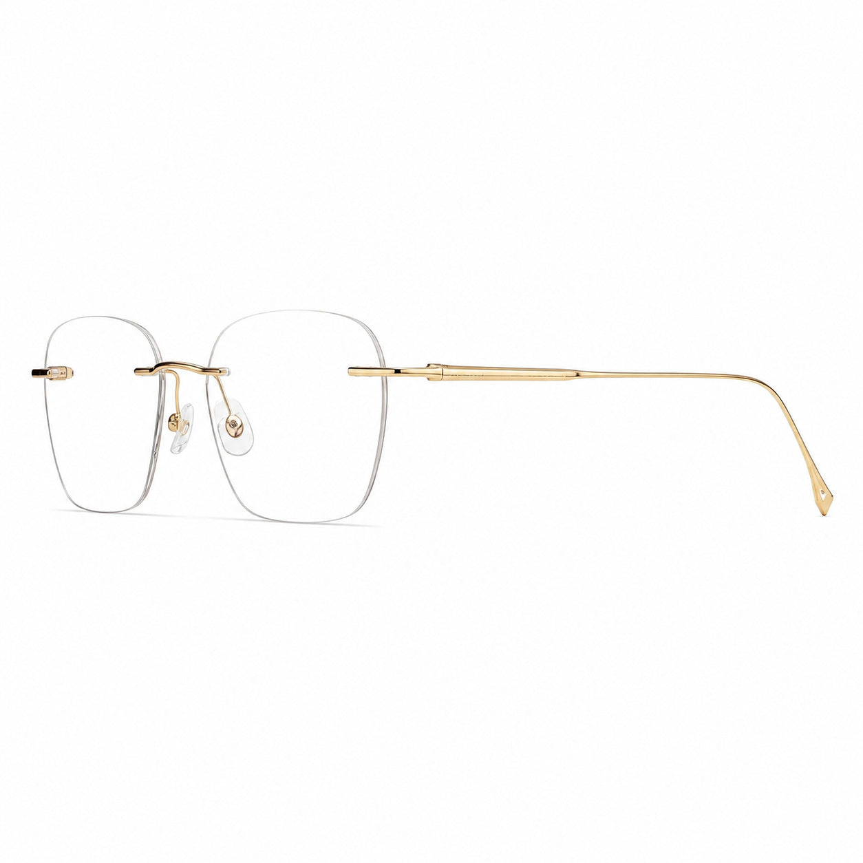 Gold unisex semi-titanium rimless softly-square glasses, side product view