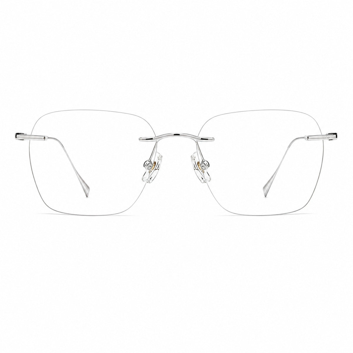 Silver unisex semi-titanium rimless softly-square glasses, front product view