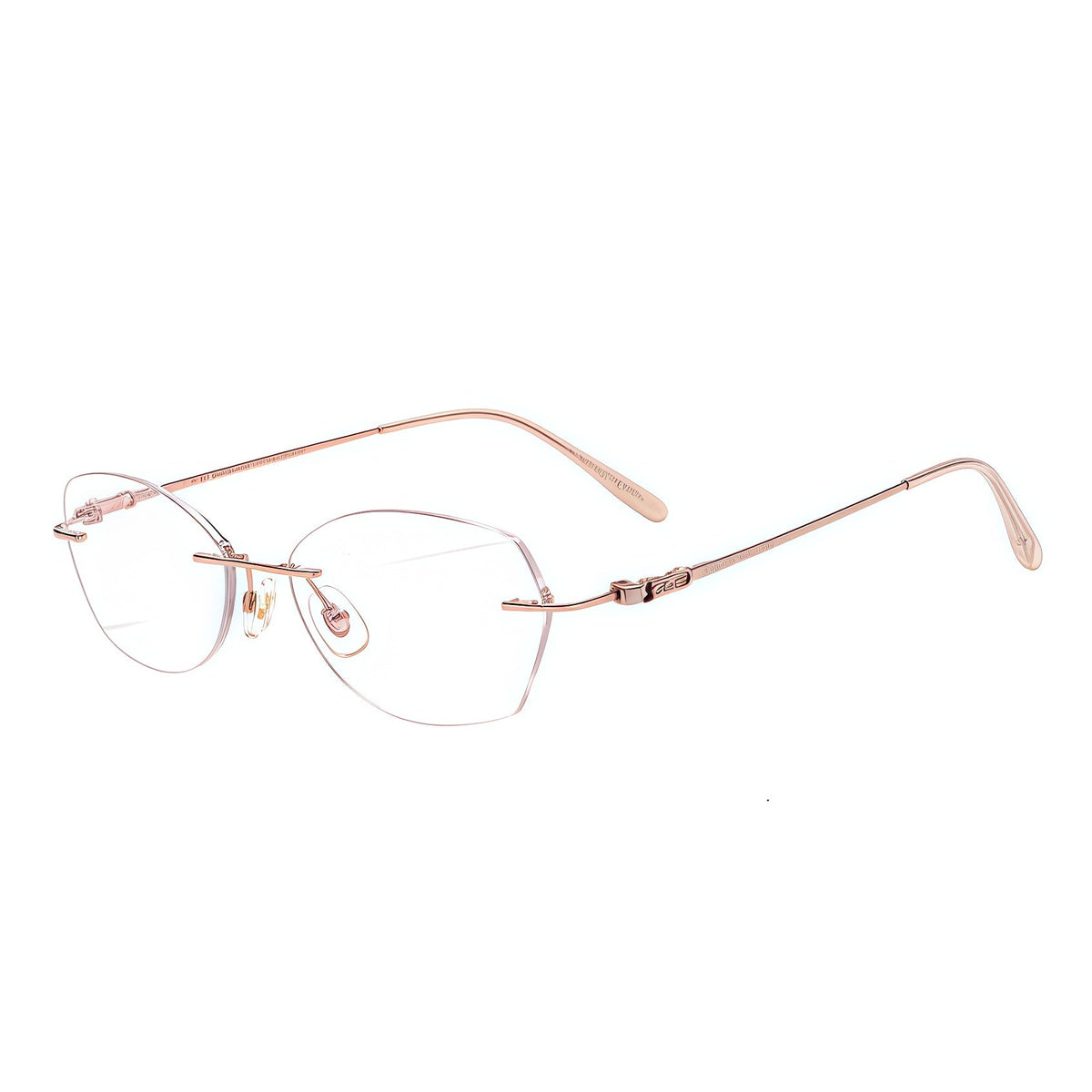 Gold women's half-titanium rimless rectangular glasses, 45-degree product view