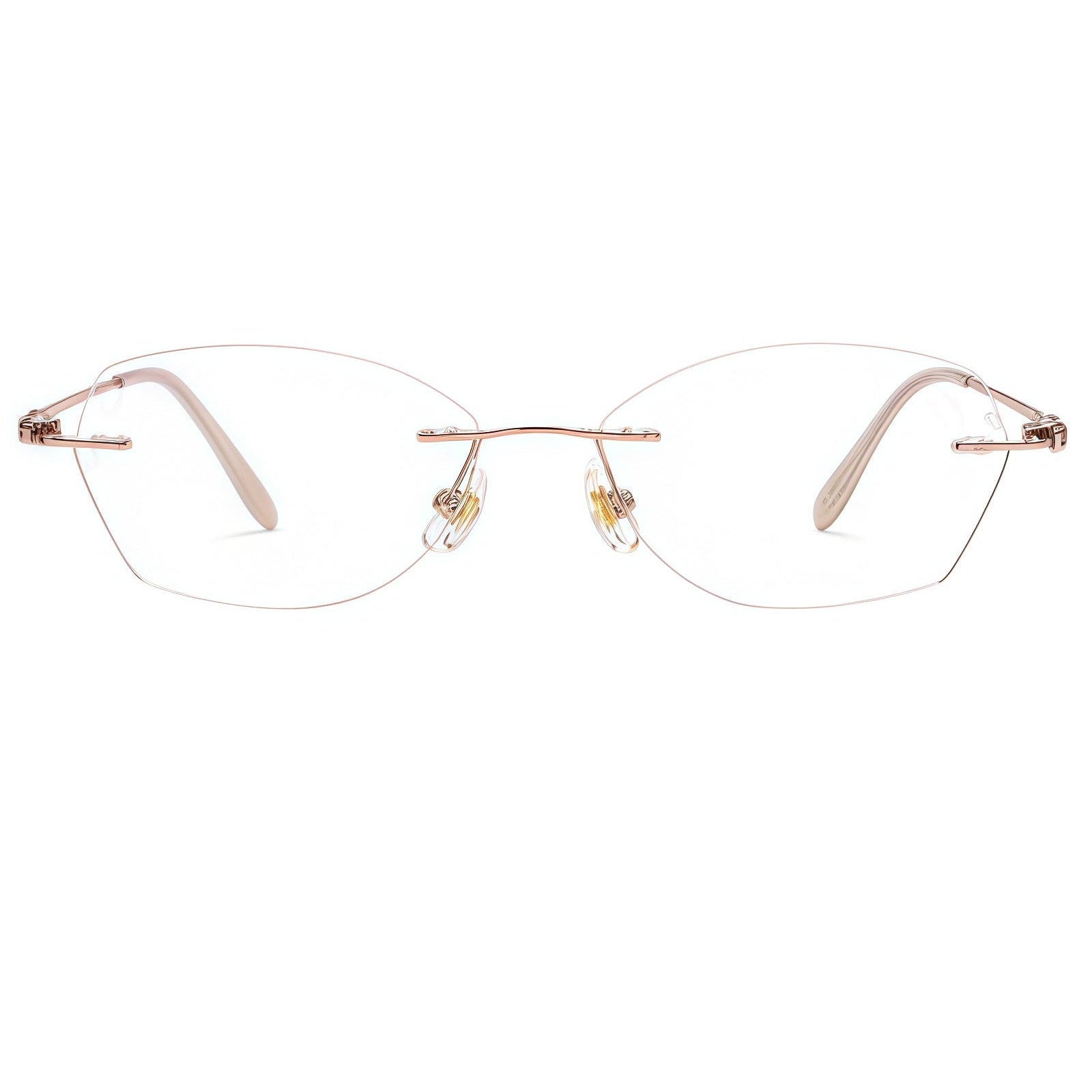 Gold women's half-titanium rimless rectangular glasses, front product view