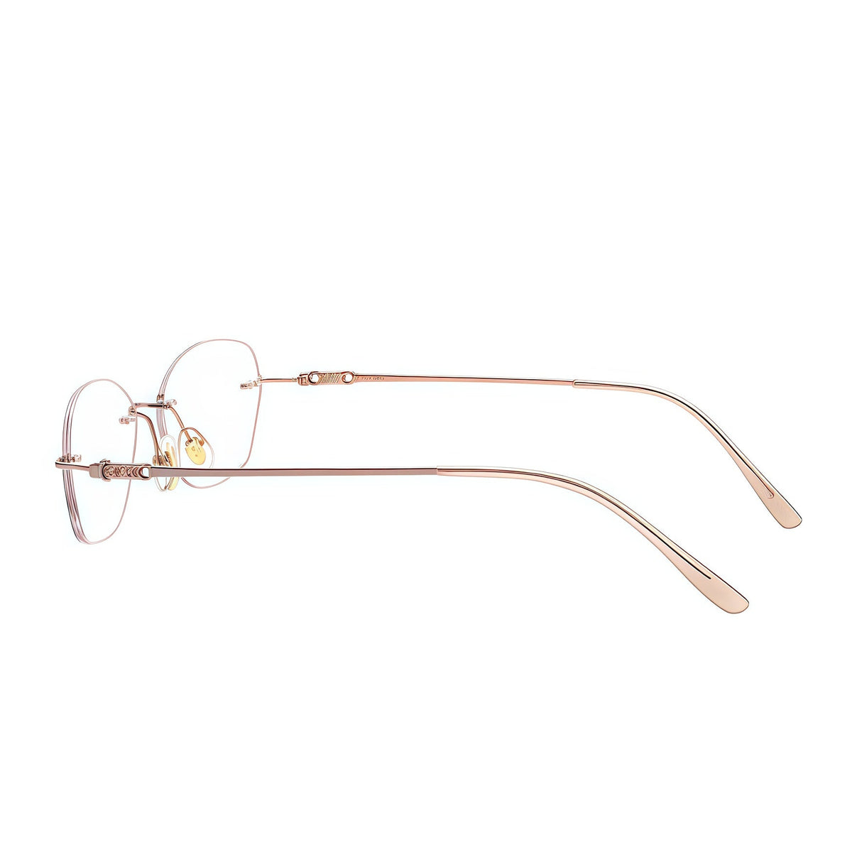 Gold women's half-titanium rimless rectangular glasses, side product view