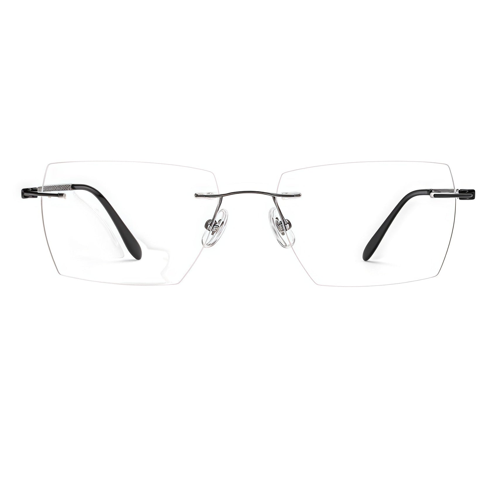 Gunmetal men's half-titanium rimless rectangular glasses, front product view