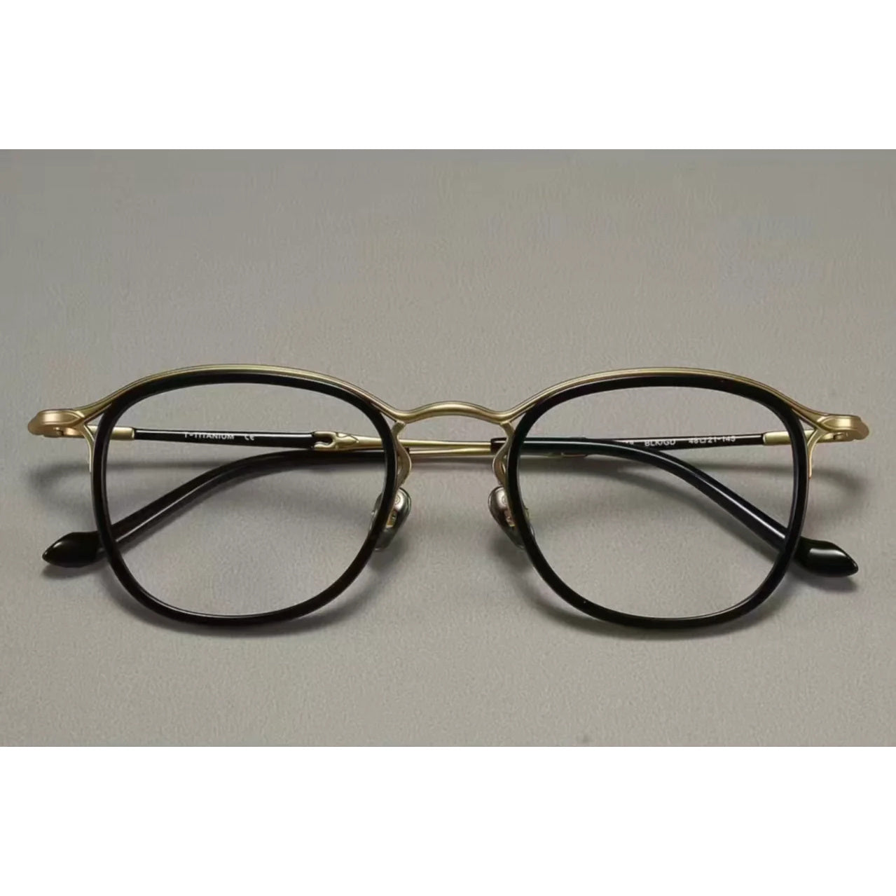 Black & Gold men's titanium-acetate full-rim round-square glasses, front product view