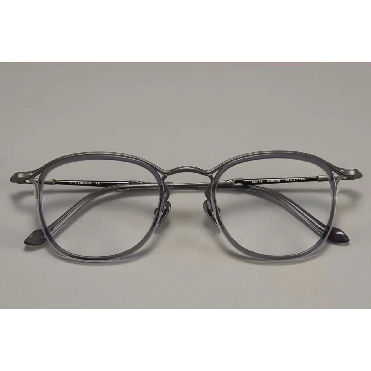 Gray men's titanium-acetate full-rim round-square glasses, front product view