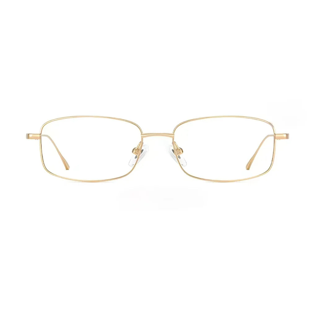 Gold women's ultralight titanium narrow rectangular glasses, front product view