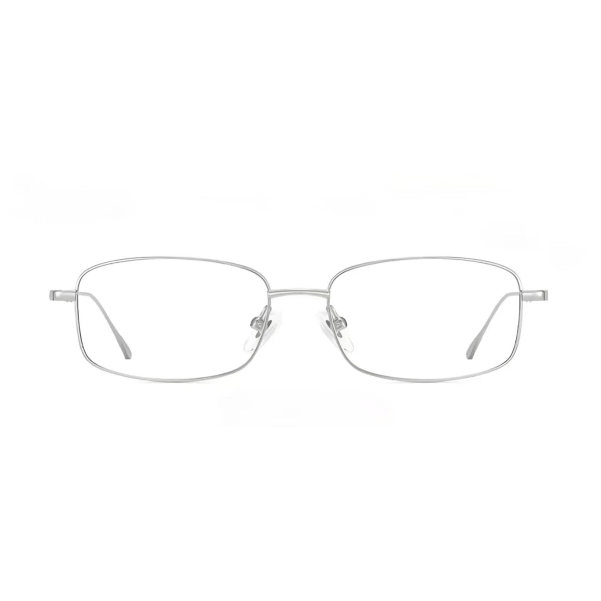Silver women's ultralight titanium narrow rectangular glasses, front product view