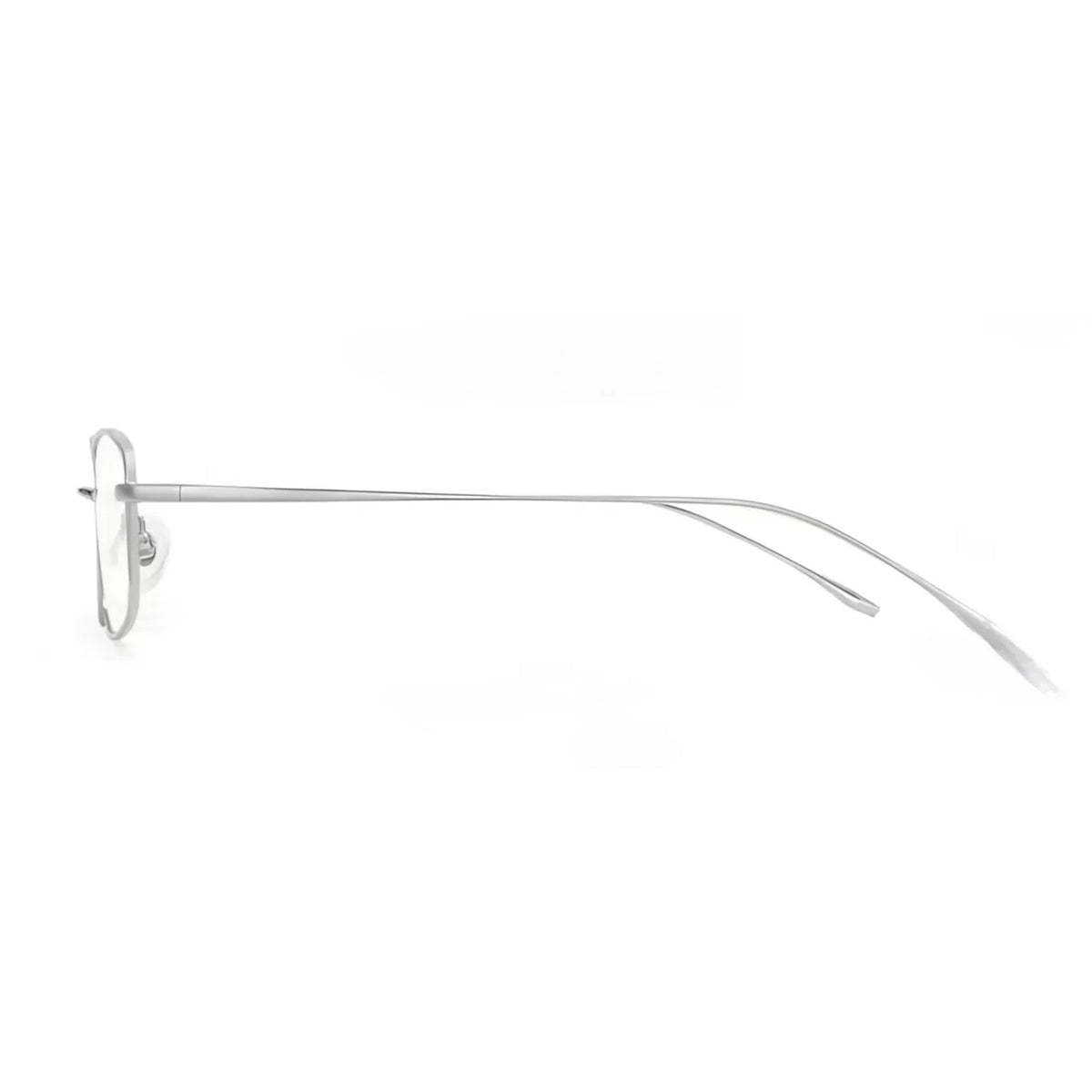 Silver women's ultralight titanium narrow rectangular glasses, side product view
