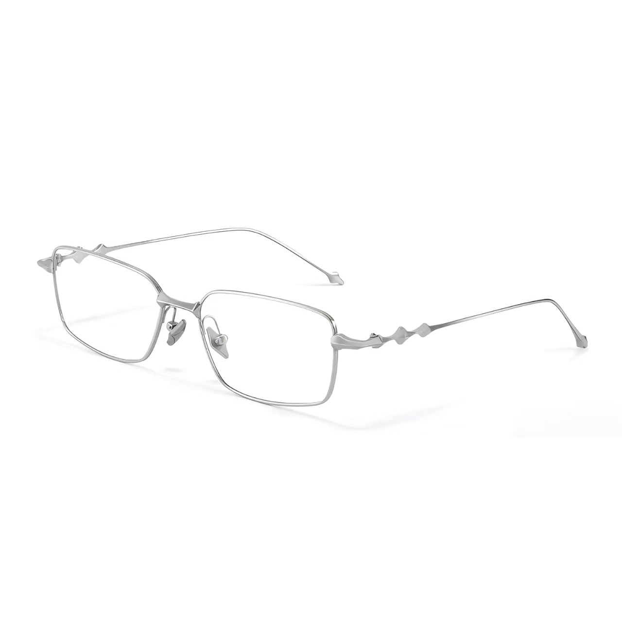 Silver unisex ultralight titanium narrow rectangular glasses, 45-degree product view