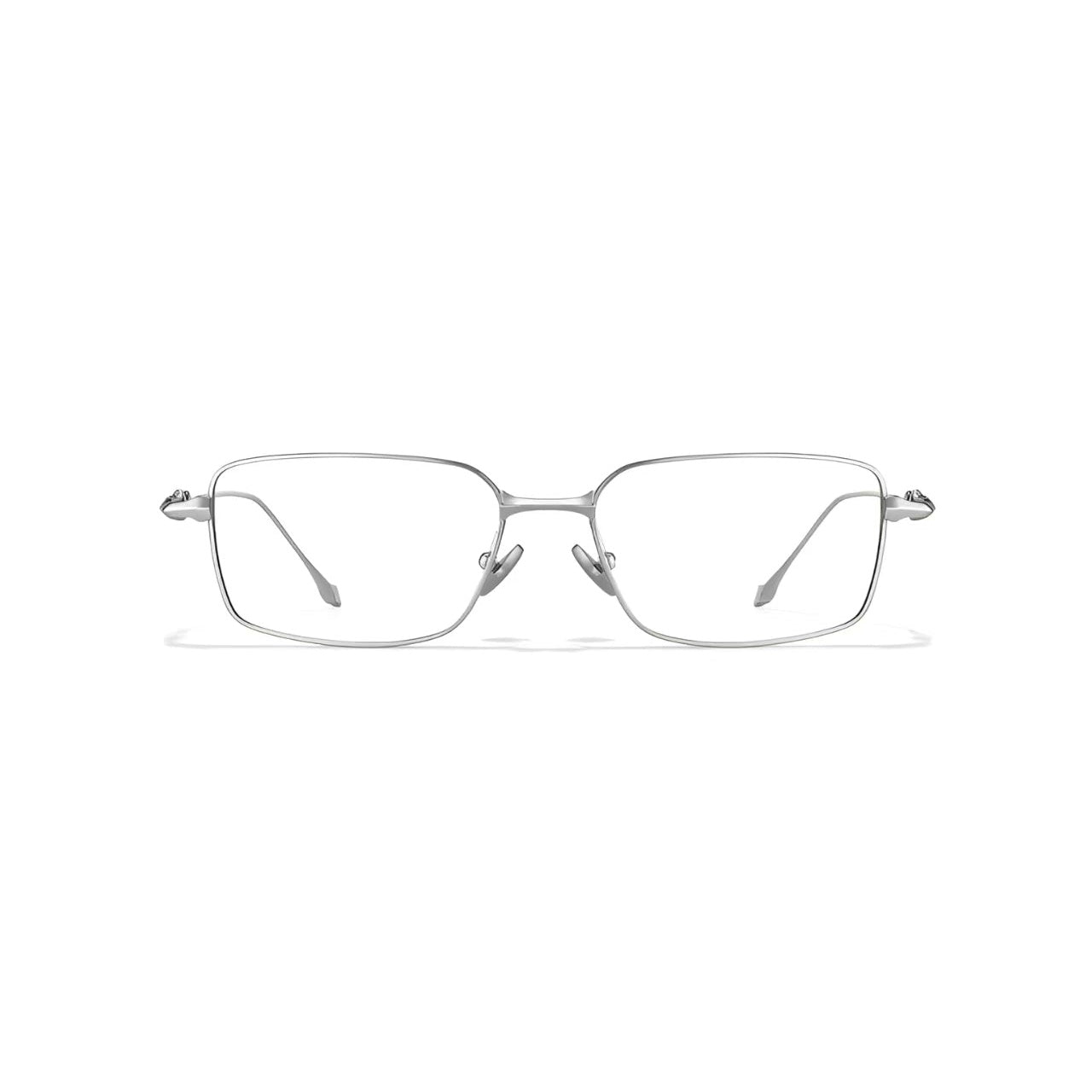 Silver unisex ultralight titanium narrow rectangular glasses, front product view