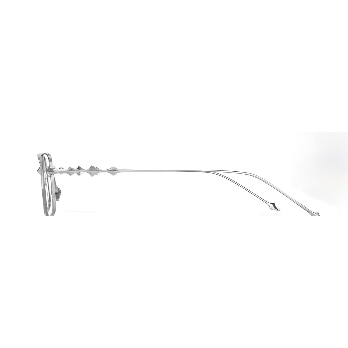 Silver unisex ultralight titanium narrow rectangular glasses, side product view