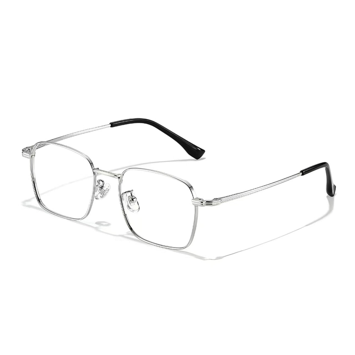 Silver unisex ultralight shallow square glasses, 45-degree product view