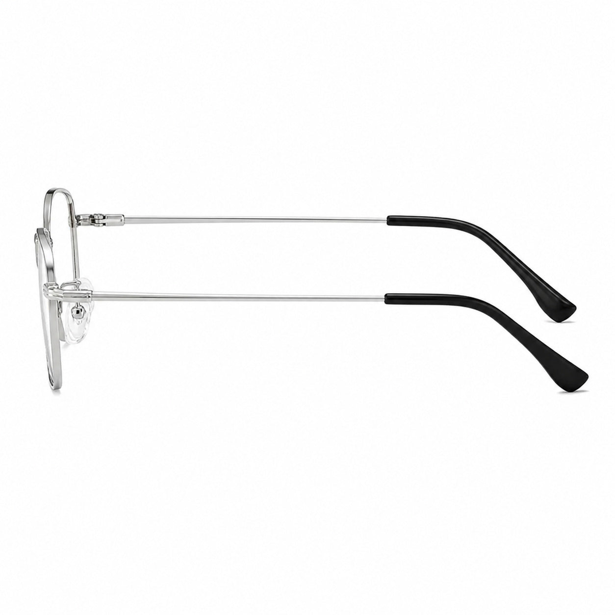 Silver unisex ultralight shallow square glasses, side product view