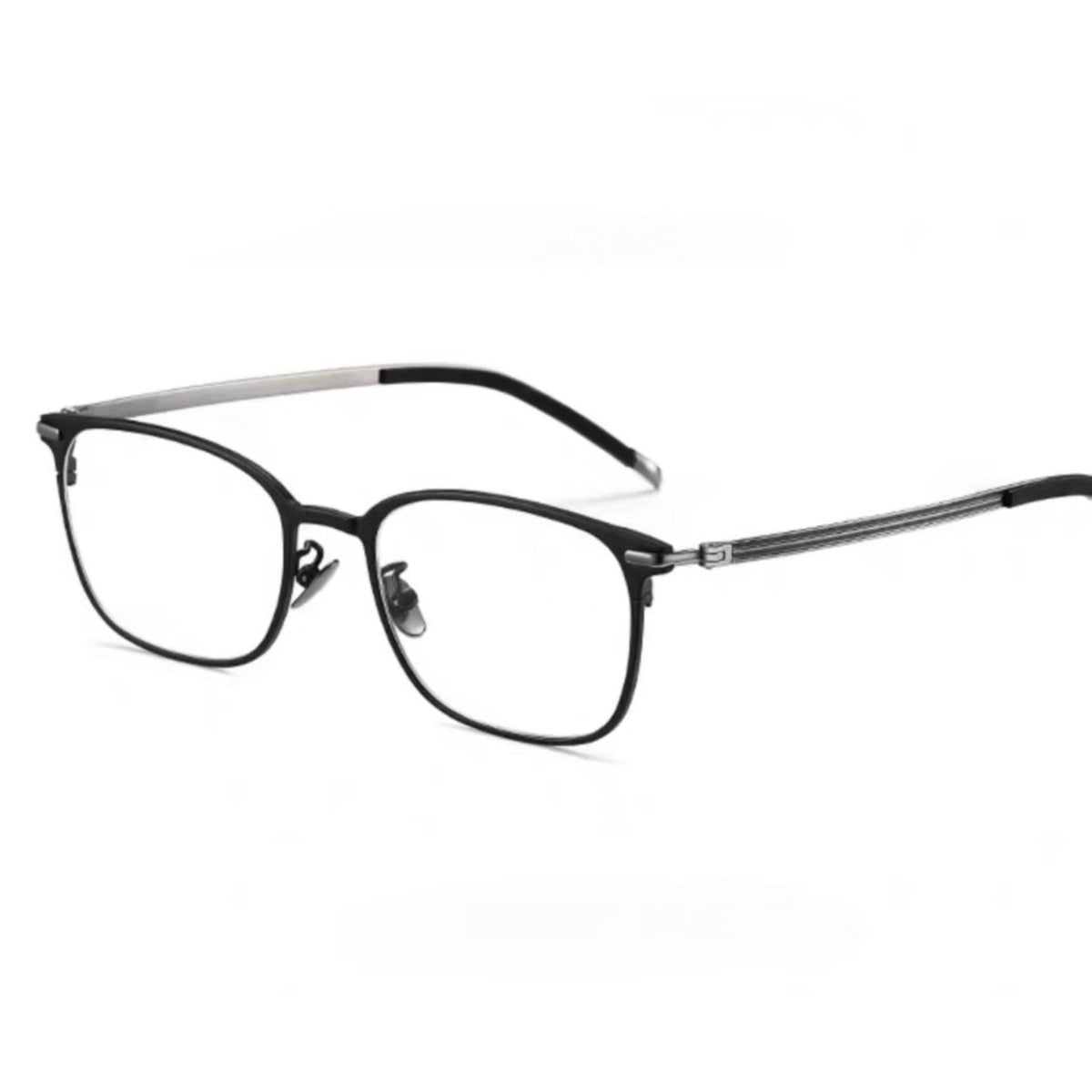 Silver&Black men's ultralight titanium-alloy square glasses, 45-degree product view