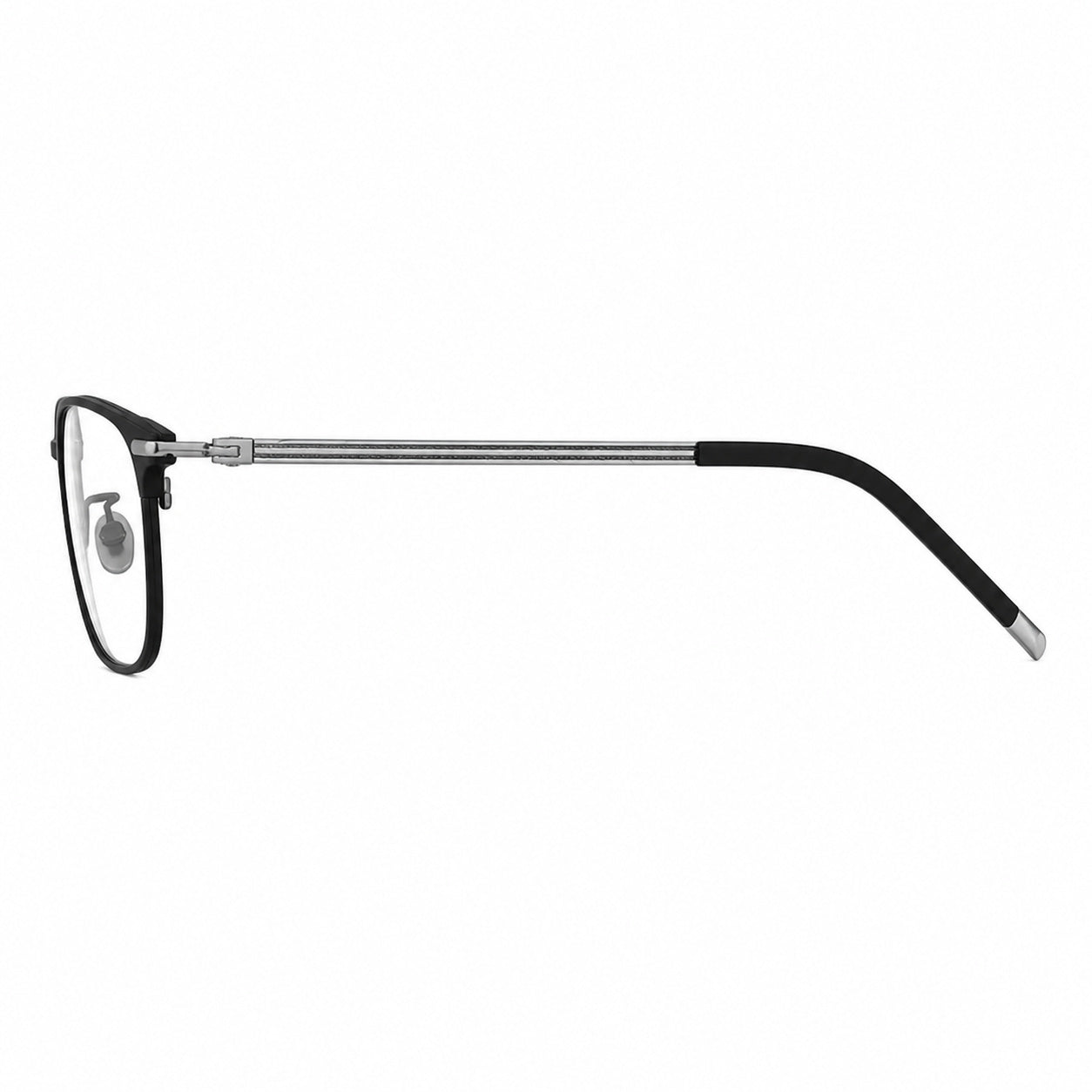 Silver&Black men's ultralight titanium-alloy square glasses, side product view