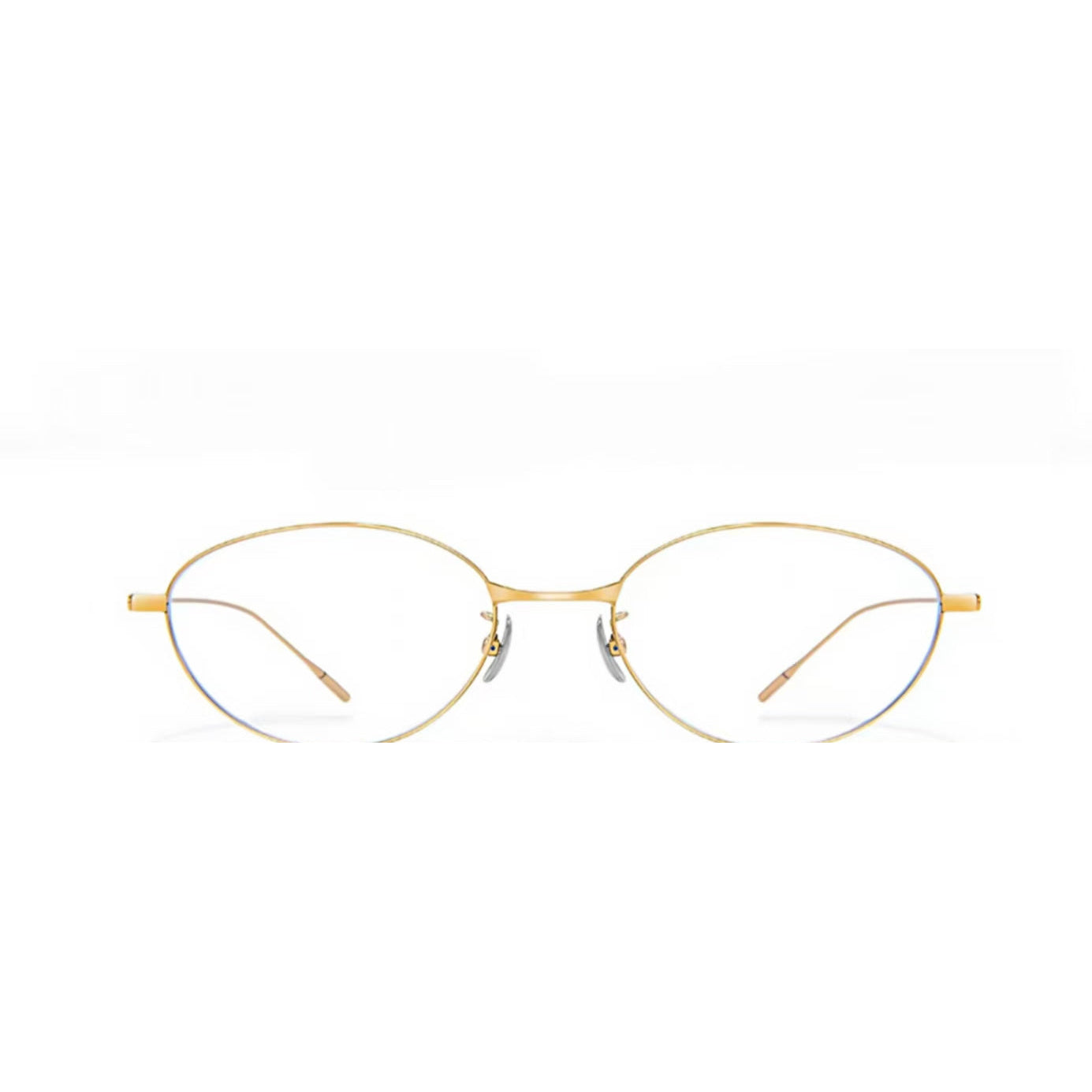 Gold women's lightweight titanium rounded-oval glasses, front product view