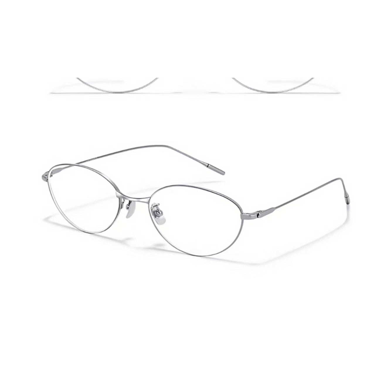Silver women's lightweight titanium rounded-oval glasses, 45-degree product view