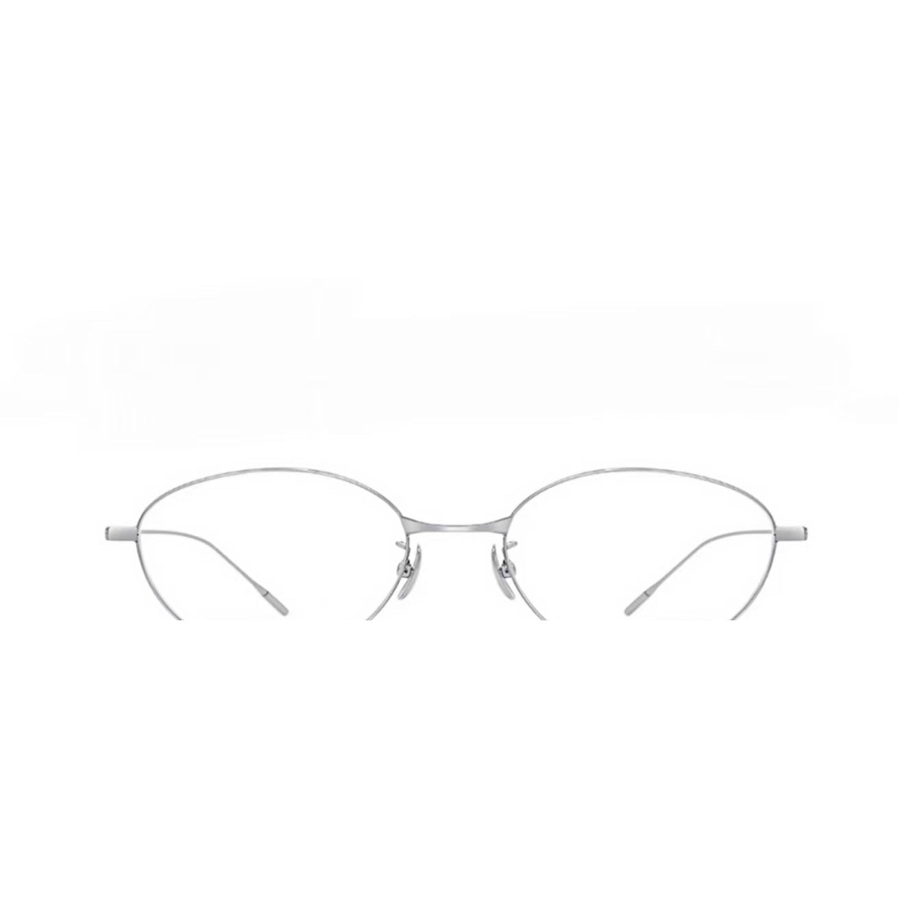 Silver women's lightweight titanium rounded-oval glasses, front product view