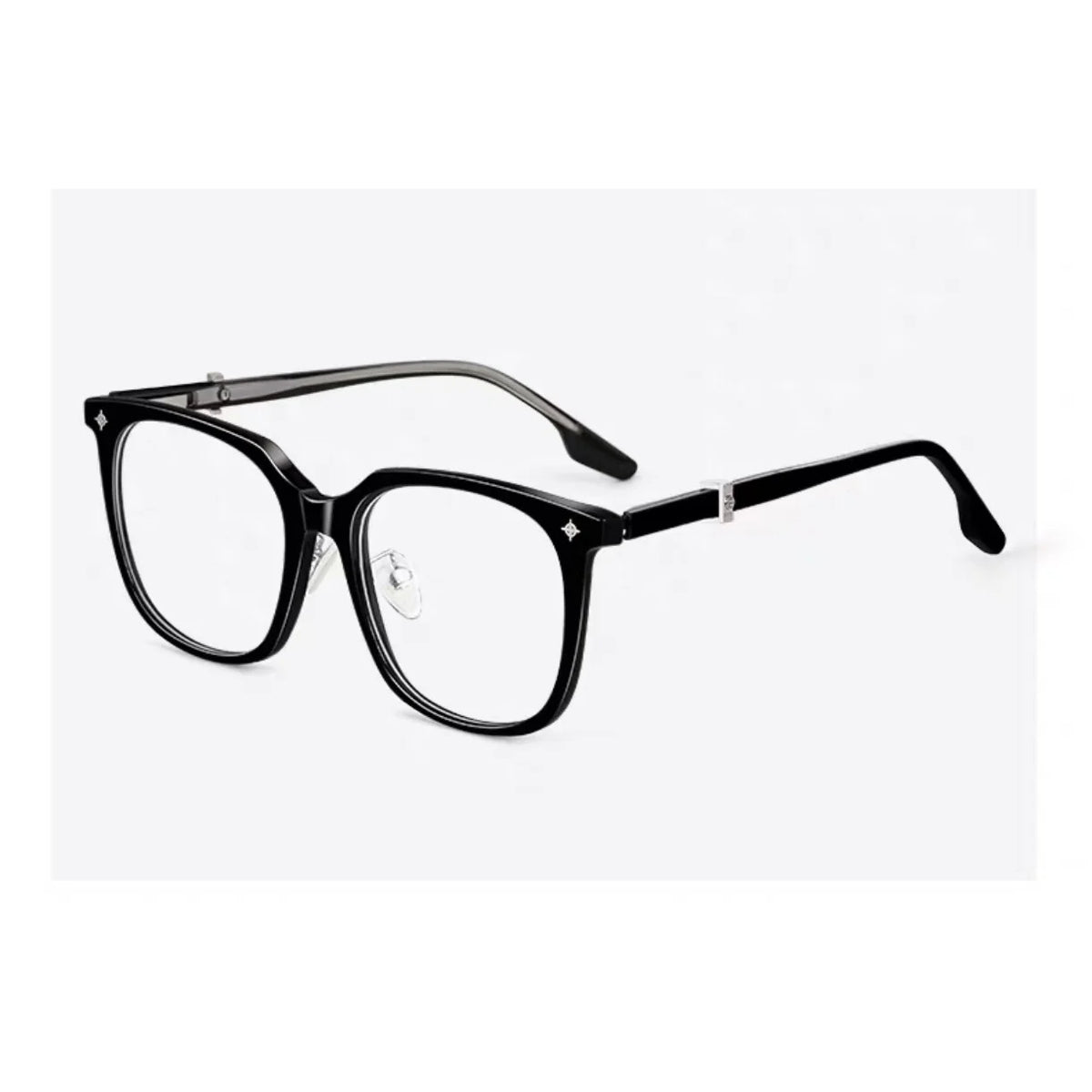 Black unisex oversized TR90 square glasses, 45-degree product view