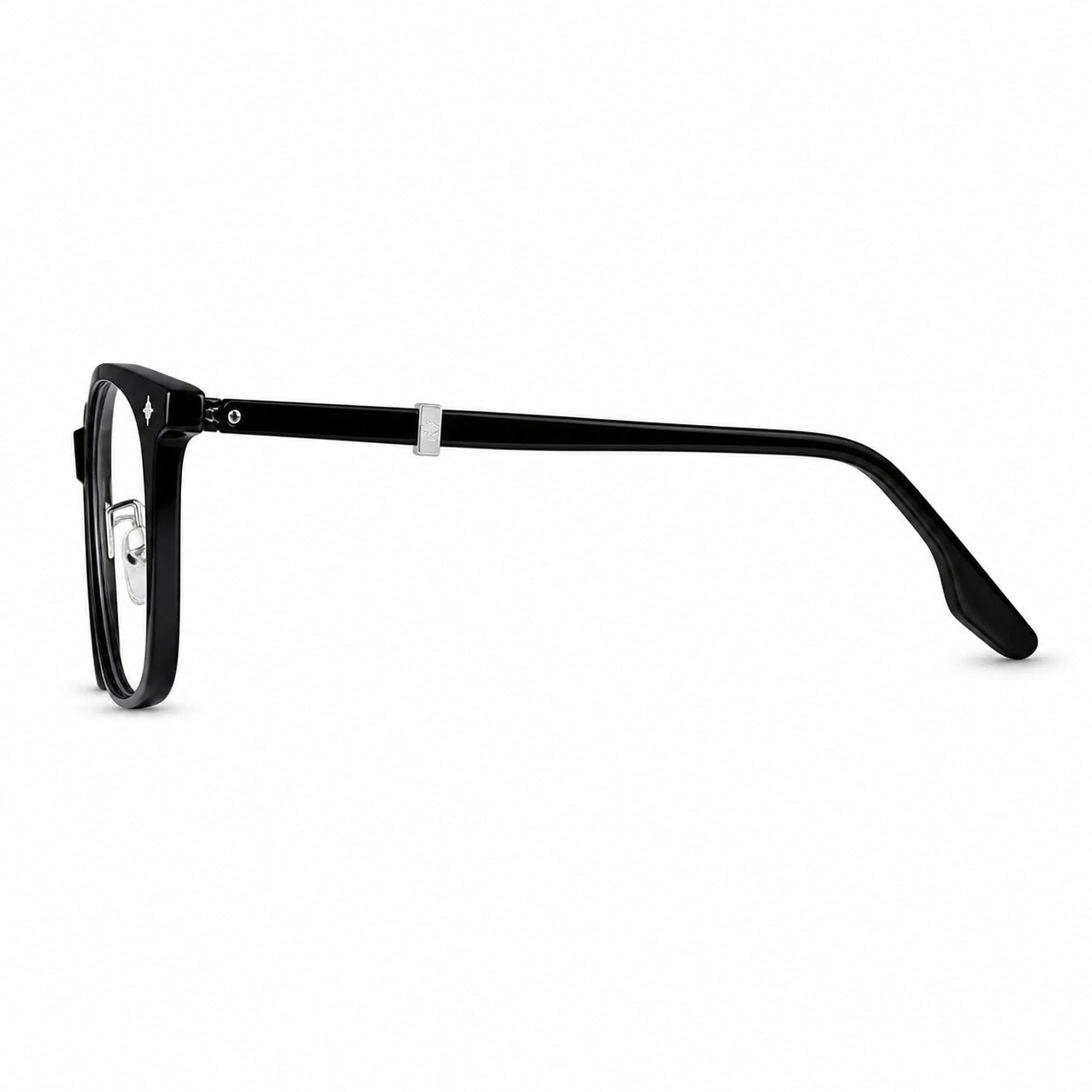 Black unisex oversized TR90 square glasses, side product view