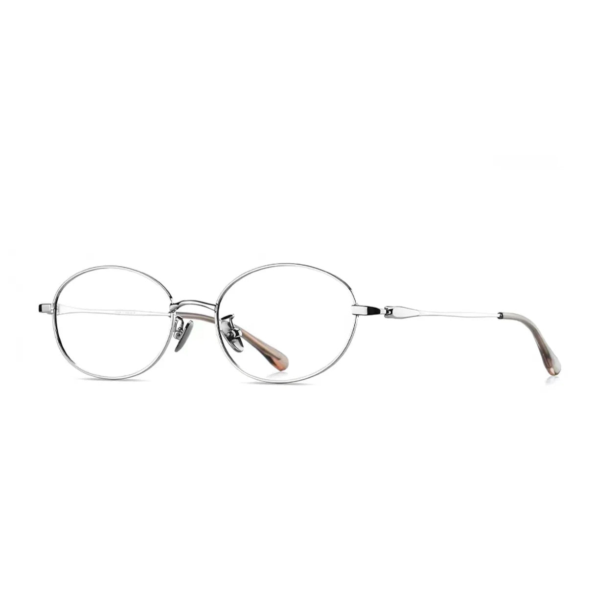 Silver women's ultralight oval metal glasses, 45-degree product view