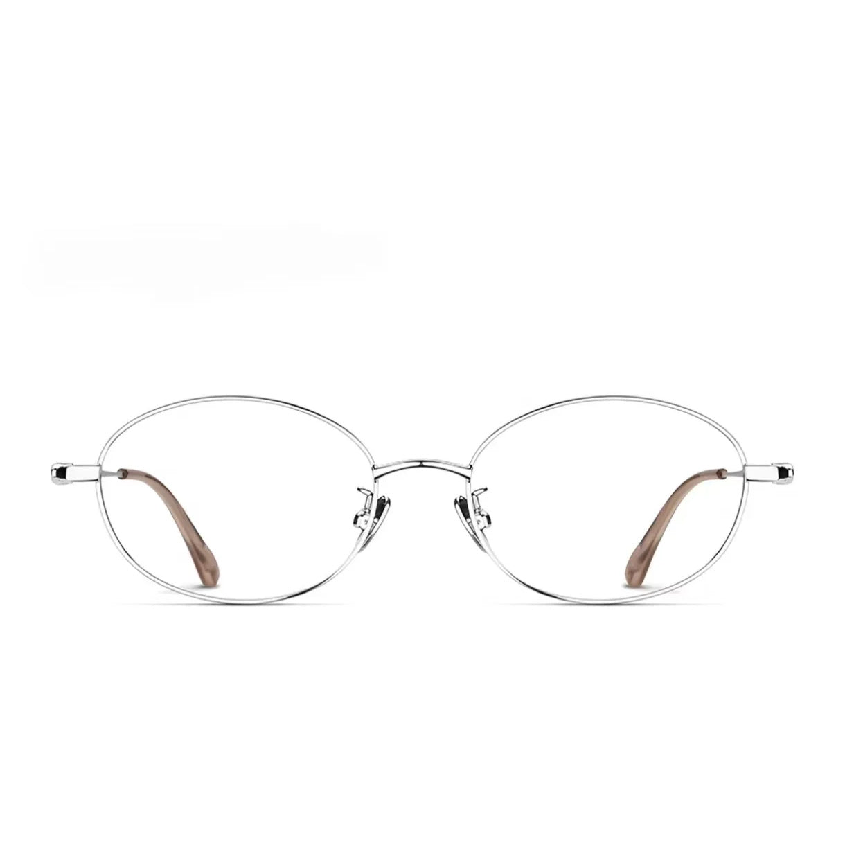 Silver women's ultralight oval metal glasses, front product view