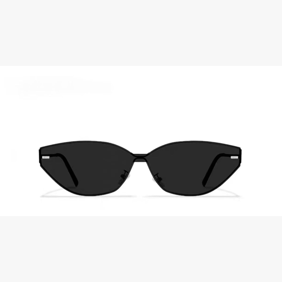 Black women's angular rimless UV400 sunglasses, front product view