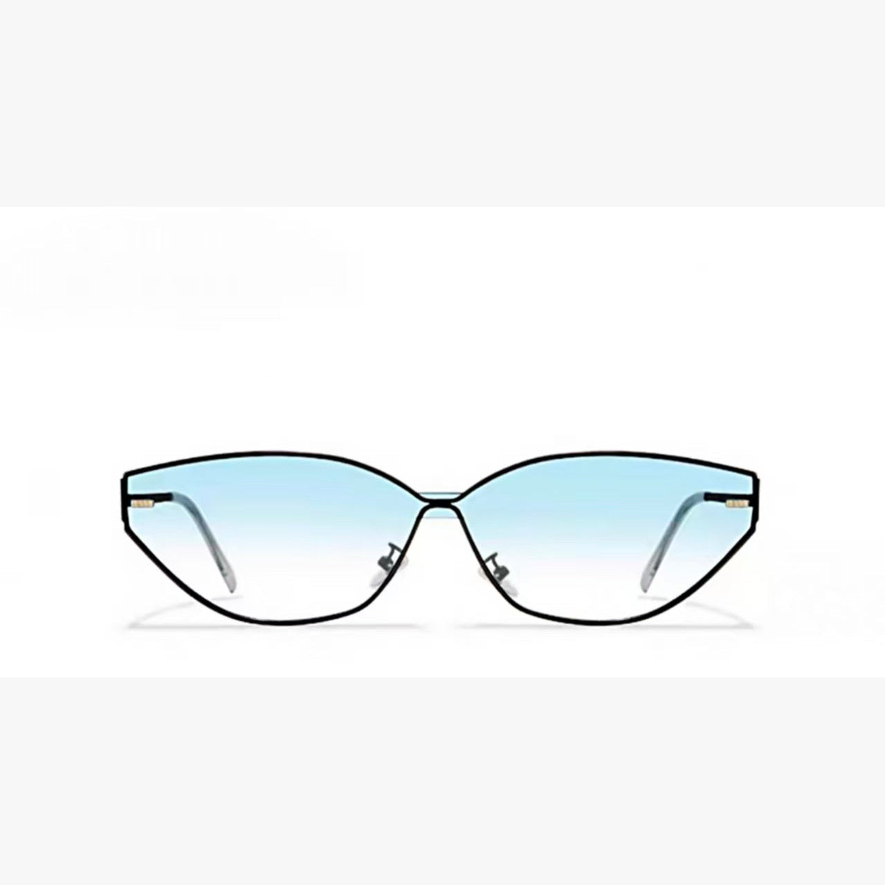 Blue women's angular rimless UV400 sunglasses, front product view
