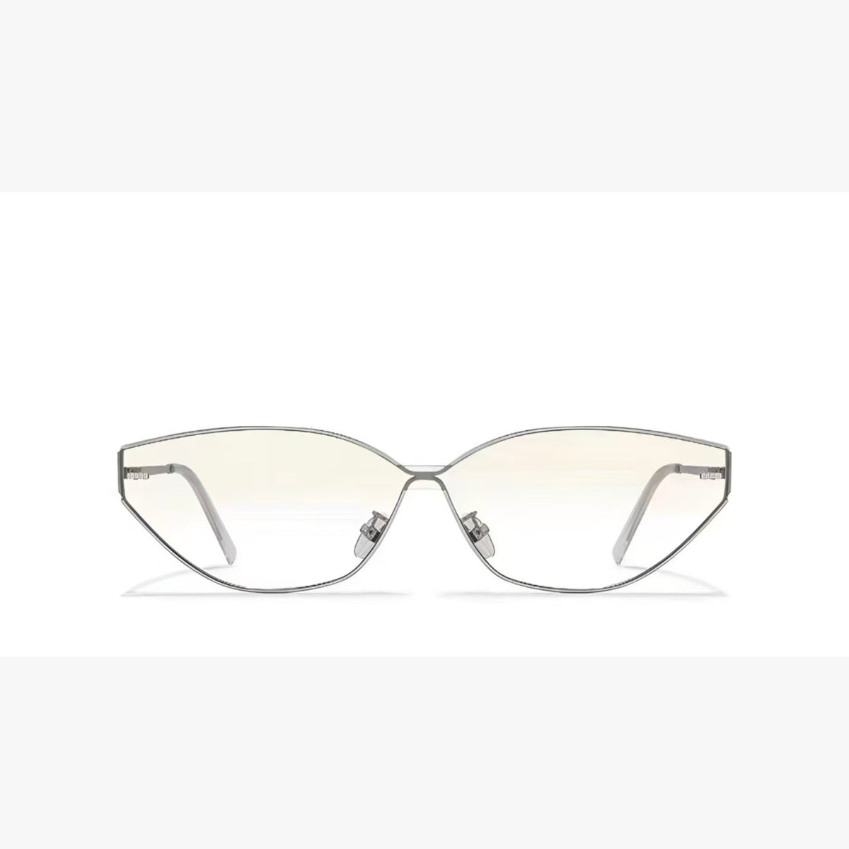 Silver women's angular rimless UV400 sunglasses, front product view
