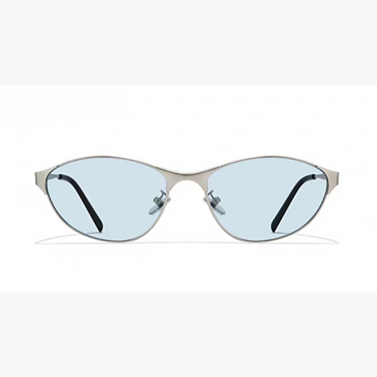 Blue women's small cat-eye sunglasses, front product view