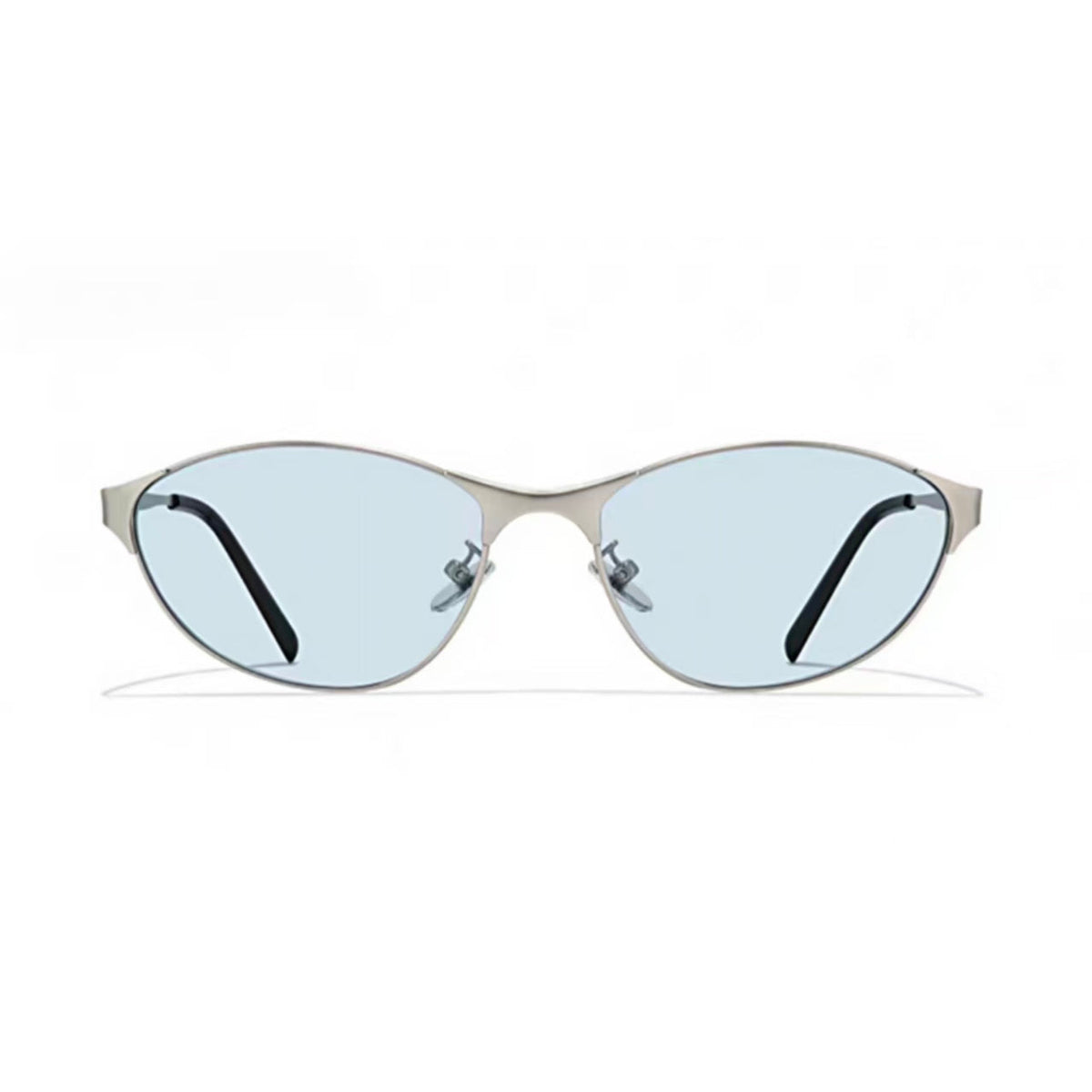 Blue women's metal cat-eye sunglasses, front product view