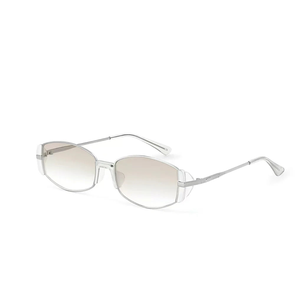 Silver women's narrow metal sunglasses, 45-degree product view