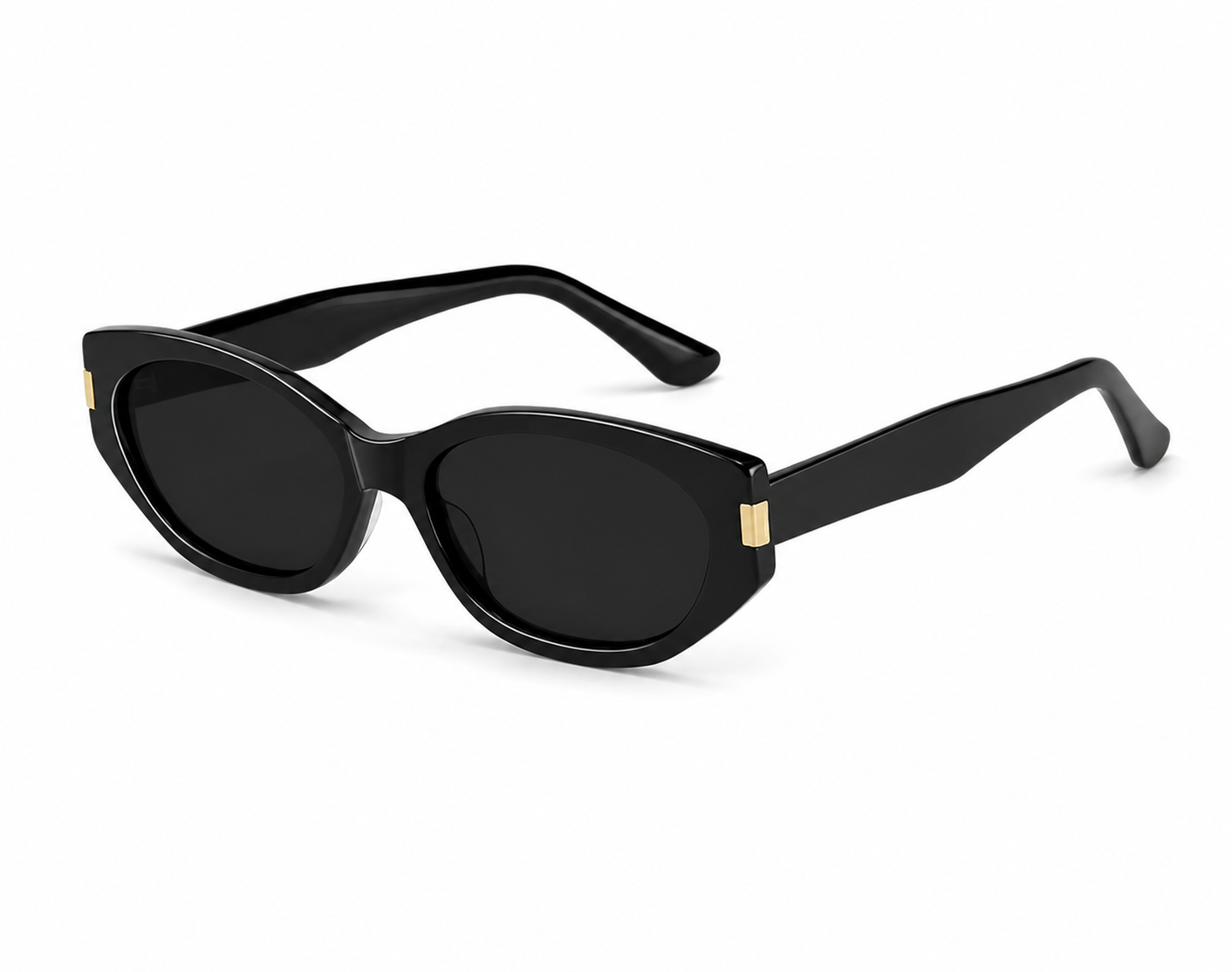 Black women's acetate narrow cat-eye sunglasses, 45-degree product view