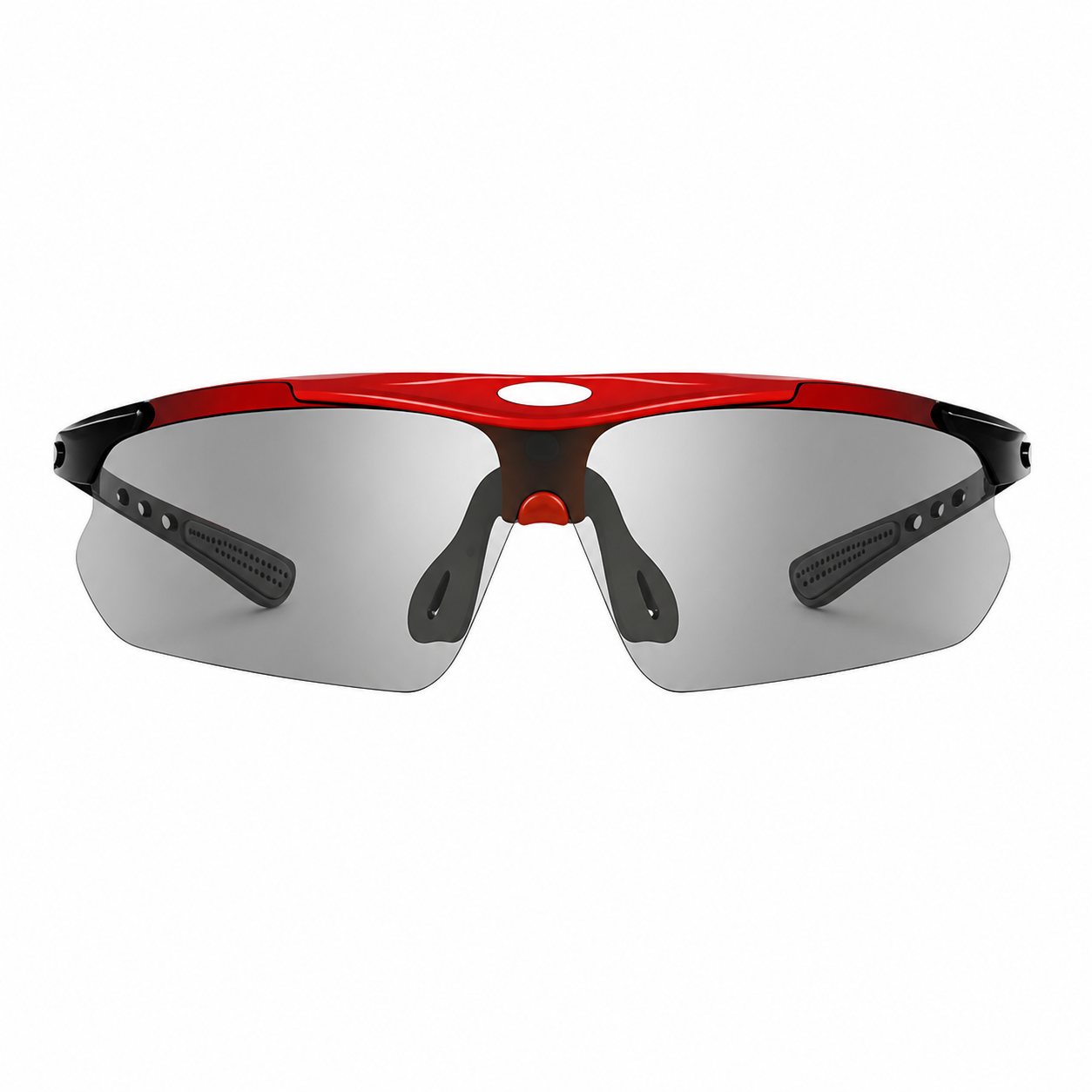 Red Frame/Photochromic Grey Lens Unisex PC-Rubber Photochromic Cycling Glasses, clean front product view