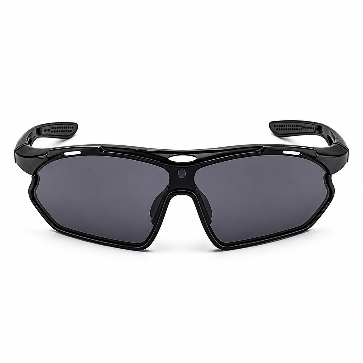 Black Frame/Black Lens Unisex TR Wraparound Cycling Sunglasses, clean front product view