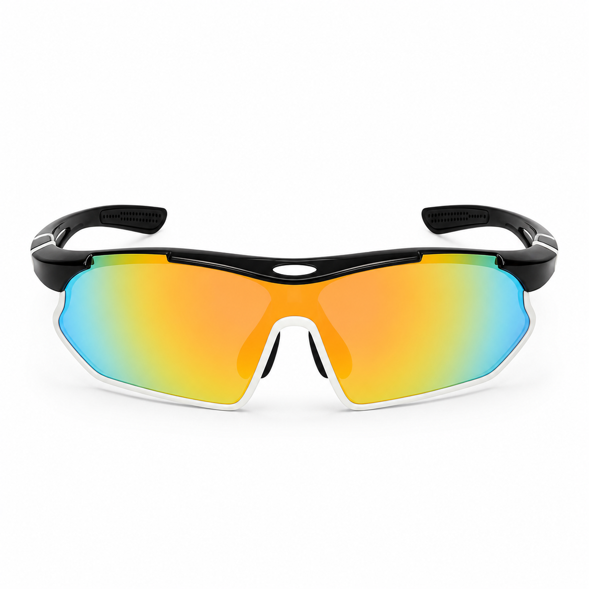 Black Frame/Multicolor Lens Unisex TR Wraparound Cycling Sunglasses, clean front product view