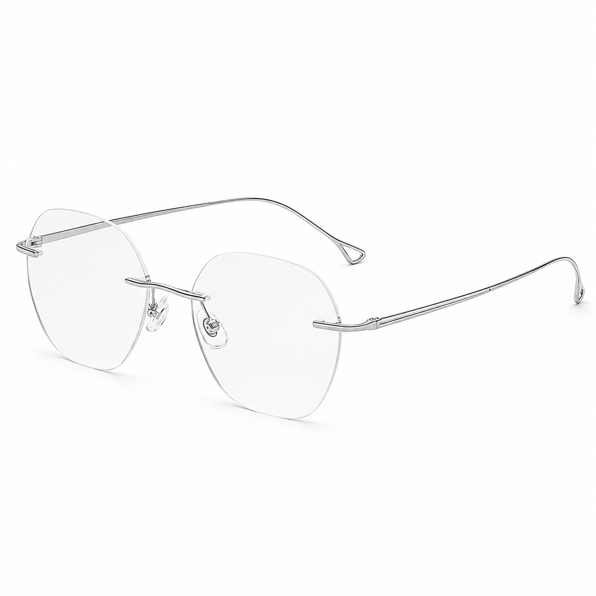Silver Unisex Pure Titanium Rimless Rounded Glasses, 45-degree product view