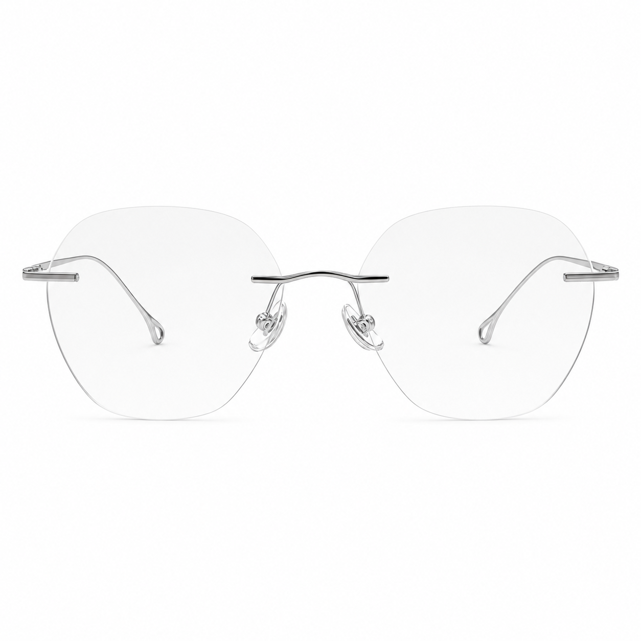 Silver Unisex Pure Titanium Rimless Rounded Glasses, clean front product view