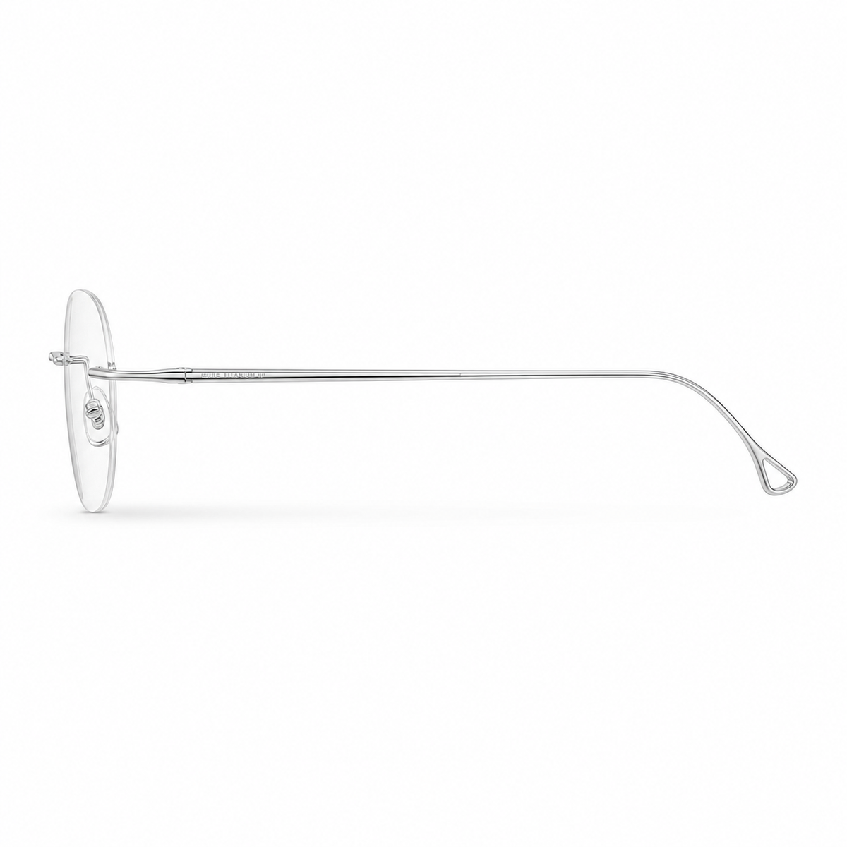 Silver Unisex Pure Titanium Rimless Rounded Glasses, side temple product view