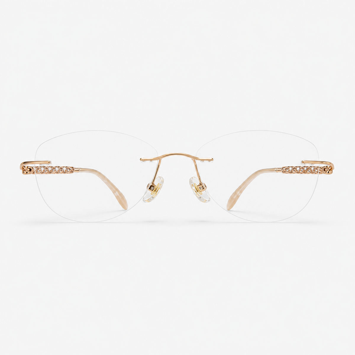 Gold unisex titanium alloy rimless soft geometric glasses, front product view