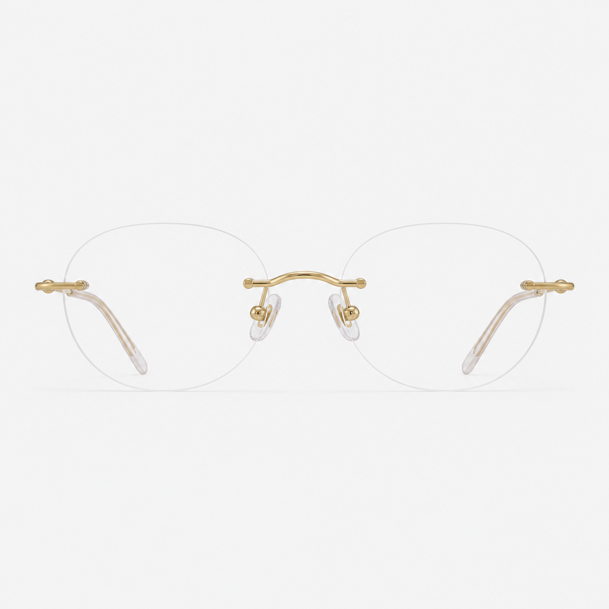 Gold women's titanium rimless oval glasses, front product view