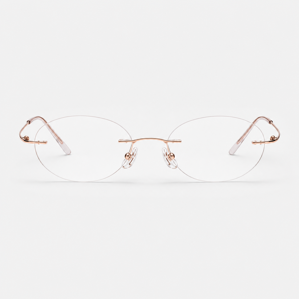 Rose Gold women's titanium rimless oval glasses, front product view