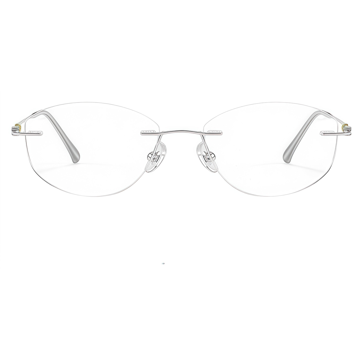 Green/Silver Women's Pure Titanium Rimless Cat-Eye Glasses, clean front product view