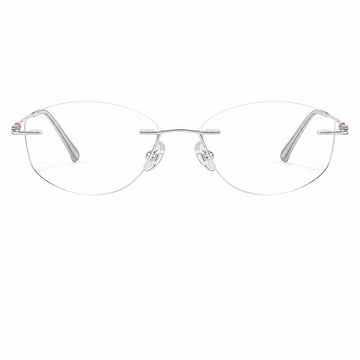 Pink/Silver Women's Pure Titanium Rimless Cat-Eye Glasses, clean front product view