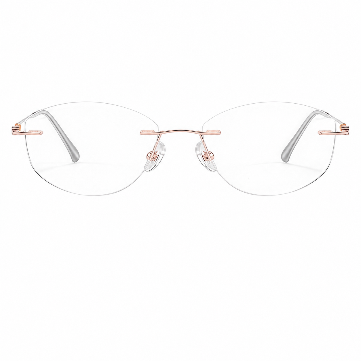 Rose Gold Women's Pure Titanium Rimless Cat-Eye Glasses, clean front product view