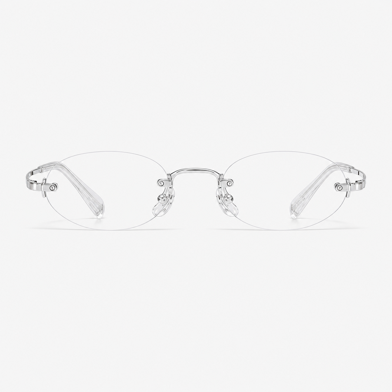 Silver/Crystal Clear women's titanium rimless narrow oval glasses, front product view