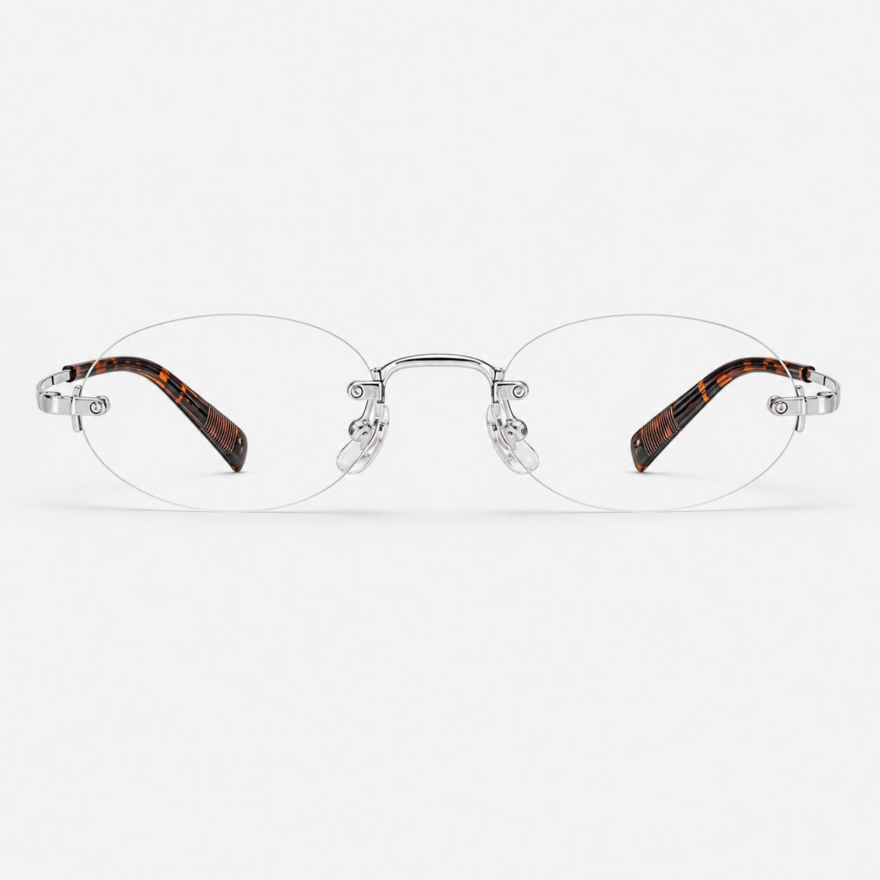 Silver/Leopard women's titanium rimless narrow oval glasses, front product view