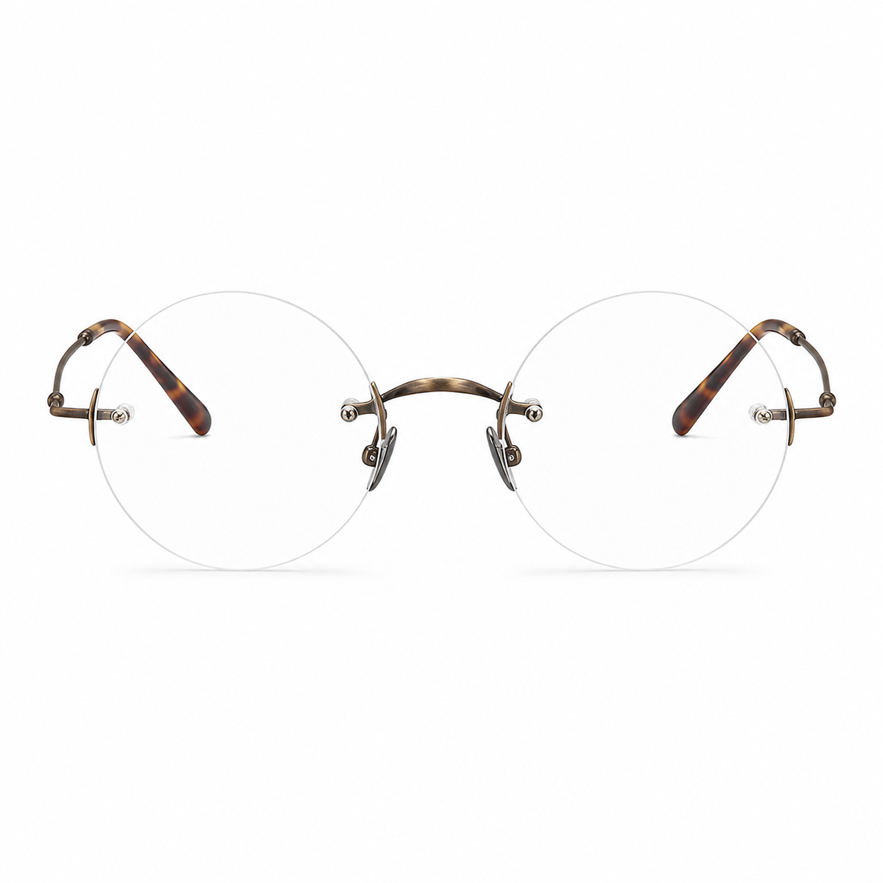 Antique Bronze Unisex Round Pure Titanium Rimless Glasses, clean front view
